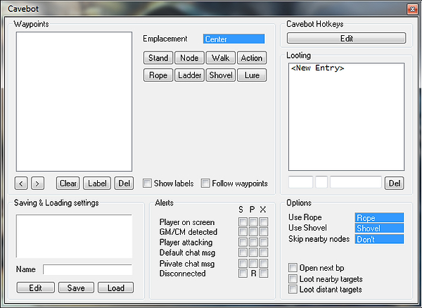 imagem do Menu &quot;Cavebot&quot; do ElfBot