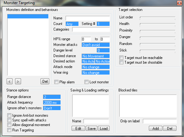 imagem do Menu &quot;Targetings&quot; do ElfBot